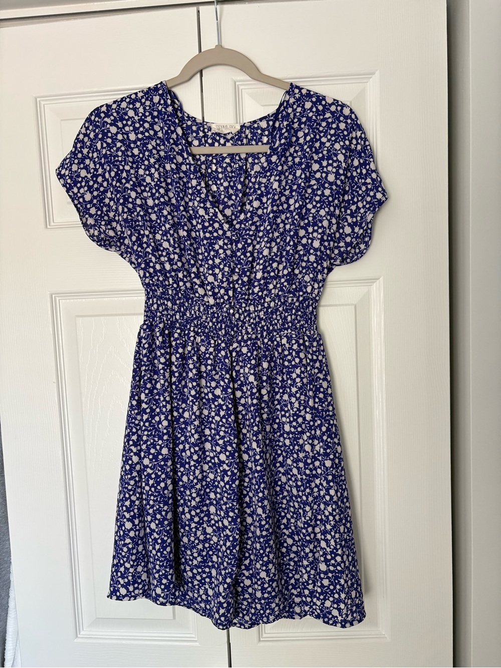 Sienna Sky White Floral Print on Royal Blue Dress